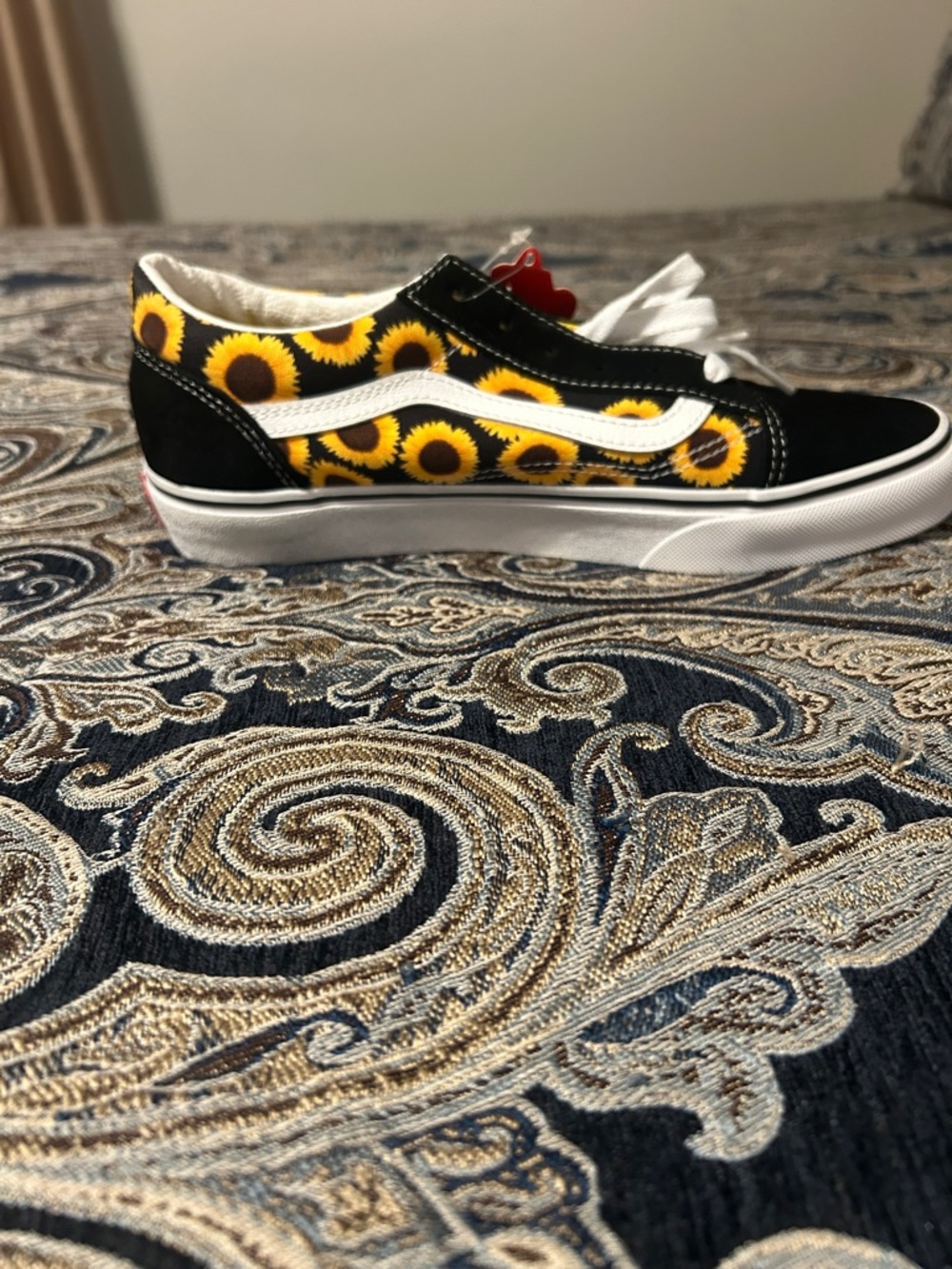 Vans Black Low-Top Sneakers with Yellow Sunflower Print